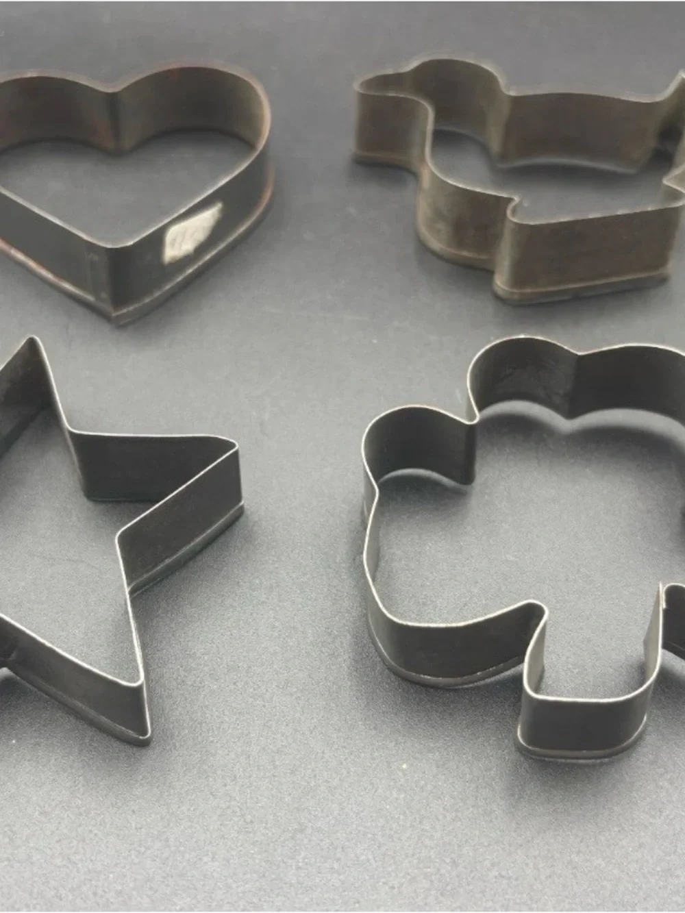 Set of 4 Vintage Metal Cookie Cutters - Heart, Star, Clover, Duck